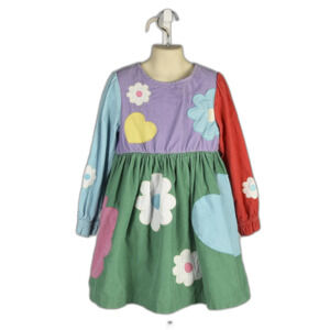 Mini Boden Corduroy Color Block Appliqué Floral Boho Hippie Girl Dress Size 7/8